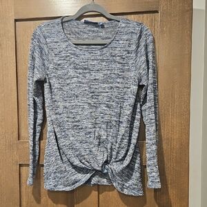 Apt. 9 Heathered Navy Blue Knit Long-Sleeve Twist-Hem Top Size S